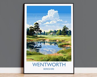 Wentworth Travel Poster Wall Art, Travel Print of Wentworth, Berkshire, England, Golf Art Lovers Gift, Windsor