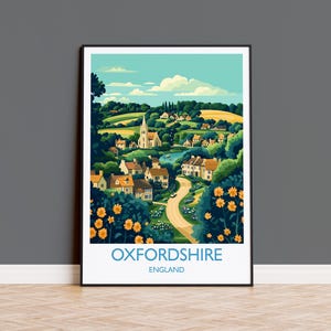 Oxfordshire Travel Poster Wall Art, Oxfordshire Travel Print, English Countryside Art Gift, Wall Art Print