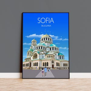 Impresión de viaje de Sofía, póster de viaje de Sofía, Bulgaria, paisaje urbano de Sofía, Catedral de San Alejandro Nevski, regalo de Sofía
