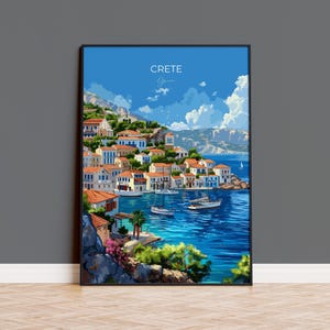 Crete Travel Poster, Travel Print of Crete, Greece Gift, Greek Islands Art Lovers Gift, Crete Gift Art, Wall Art Print