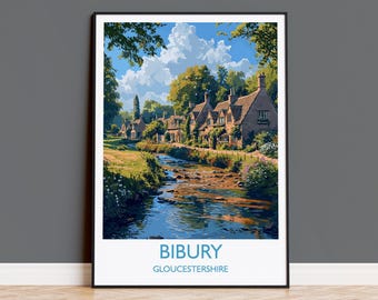 Bibury Reiseplakat, Reisedruck von Bibury, Gloucestershire Cotswolds Geschenk, England, Geschenk für Kunstliebhaber