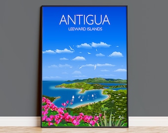 Travel Poster of Antigua, Travel Print of Antigua, Leeward Islands, Caribbean, Travel Poster, Antigua Print