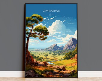 Póster de viaje de Zimbabwe, arte mural, impresión de viaje de Zimbabwe, regalo de Zimbabwe, arte de viaje de Zimbabwe, regalo para amantes del arte de África