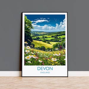 Devon Print Wall Art, Travel Poster of Devon, England, Devon Art Gift, Devon Countryside Art, England Wall Art Print