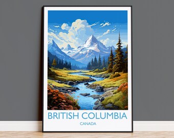 British Columbia Wall Art Travel Poster, Travel Print of British Columbia, British Columbia Art Lovers Gift, Canada Art Travel Gift