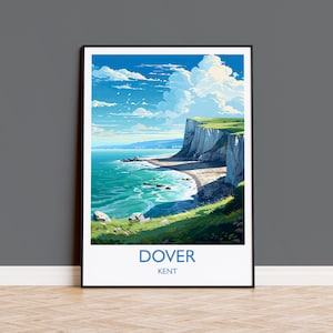 Impresión de viaje de Dover, póster de viaje de Dover, Inglaterra, arte de la costa de Kent, regalo de White Cliffs, impresión de arte de pared