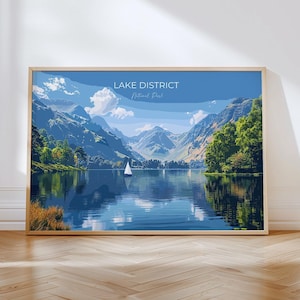 Lake District Landscape Travel Poster Wall Art, Travel Print of Lake District, Lake District Art Lovers Gift, Cumbria, English Countryside