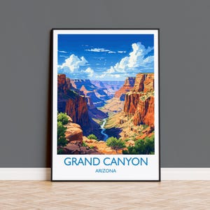 Póster de viaje al Gran Cañón, arte mural, póster de viaje al Gran Cañón, regalo para amantes del arte del Gran Cañón, Arizona, arte de viaje a EE. UU.