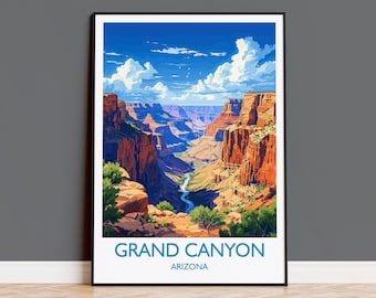 Grand Canyon Travel Print Wall Art, Travel Poster of Grand Canyon, Grand Canyon Art Lovers Gift, Arizona, USA Travel Art