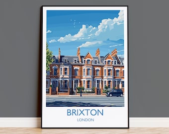 Brixton Travel Poster, Travel Print of Brixton, London Poster, Brixton Art Gift, London Art Lovers UK Travel Gift