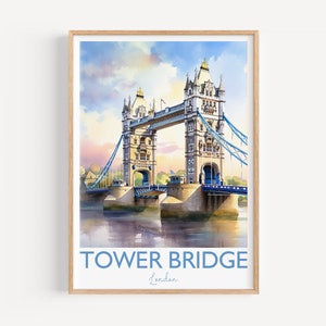 Tower Bridge Poster, Travel Print of Tower Bridge, London, England, Tower Bridge Art Gift, London Travel Watercolour Gift