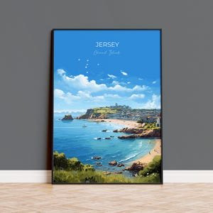 Impresión de viaje de Jersey, póster de viaje de Jersey, Islas del Canal, regalo para amantes del arte de Jersey, impresión de arte de pared de Jersey