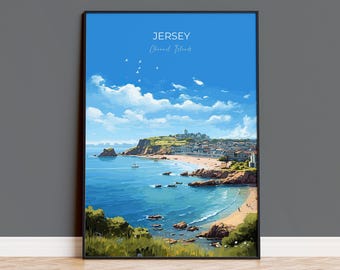 Jersey Travel Print, Travel Poster of Jersey, Channel Islands, Jersey Art Lovers Gift, Jersey Wall Art Print