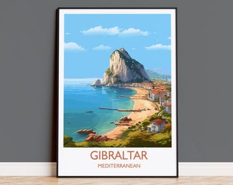 Impresión de viaje a Gibraltar, póster de viaje de Gibraltar, Mediterráneo, arte de Gibraltar, regalo de Gibraltar, impresión de arte mural