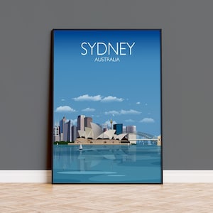 Sydney reisposter, reisafdruk van Sydney, Sydney Harbour Bridge, Sydney Opera House, Australië Travel Art Lovers Gift