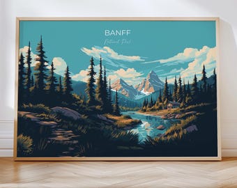 Banff Travel Poster Wall Art, Landscape Travel Print of Banff, National Park Art, Banff Gift, Canada, Travel Wall Art Gift