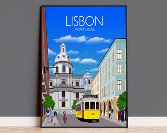 Travel Poster of Lisbon, Travel Print of Lisbon, Lisbon Portugal, Lisbon Travel Poster, Lisbon Cityscape