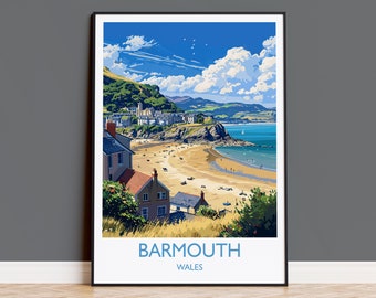 Barmouth Travel Print Wall Art, Barmouth Travel Poster, Wales, Welsh Art, Barmouth Gift, Wall Art Print