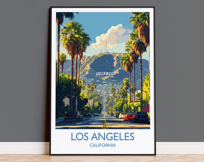Los Angeles Travel Print, Travel Poster of Los Angeles, California, Los Angeles Art Lovers Gift, USA Gift, Wall Art Print