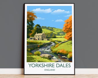 Yorkshire Dales Travel Print, Travel Poster of Yorkshire Dales,  England, Yorkshire Dales Art, Yorkshire Dales Gift, Wall Art Print