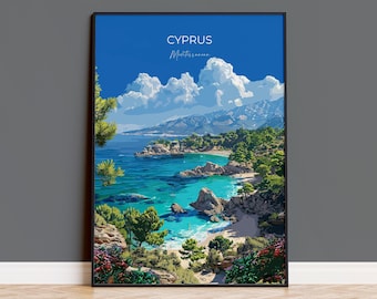 Cyprus Travel Poster, Travel Print of Cyprus, Mediterranean Art, Cyprus Art Lovers Gift, Cyprus Wall Art