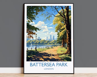 Battersea Park Travel Poster, Travel Print of Battersea Park, London Poster, Battersea Park Art Gift, London Art Lovers UK Travel Gift