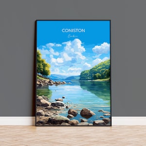 Coniston Travel Wall Art Poster, Coniston Travel Print, England, Cumbria Art, Coniston Art Lovers Gift, Lake District Gift