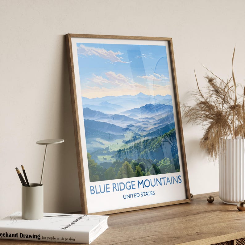 Blue Ridge Poster Blue Ridge Mountains Poster, Travel Print of Blue Ridge Mountains ...
