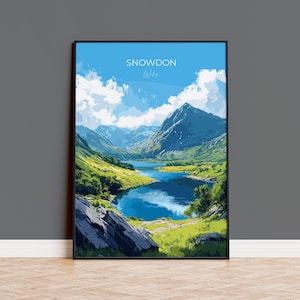 Snowdon Travel Poster Wall Art, Snowdon Travel Print, Wales, Welsh Art, Snowdonia Art lovers Gift, Wall Art Print