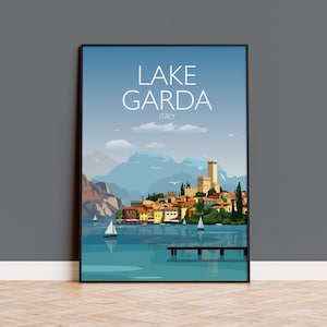 Lake Garda Travel Poster Wall Art, Travel Print of Lake Garda, Lake Garda Art Gift, Italy, Italian Lakes Art Lovers Gift