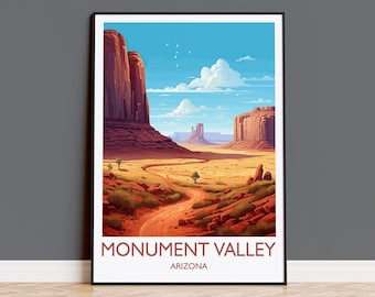 Stampa di viaggio della Monument Valley, poster di viaggio della Monument Valley, Arizona, arte dell'Arizona, regalo della Monument Valley, stampa artistica da parete