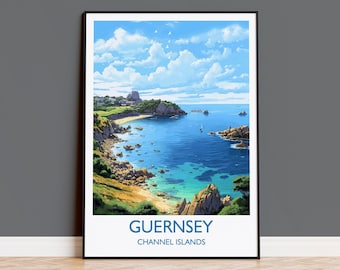 Guernsey Travel Print, Travel Poster of Guernsey, Guernsey Gift, Channel Islands, Wall Art Print