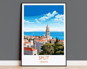Split Travel Poster, Travel Print of Split, Croatia, Split Art Gift, Wall Art Print