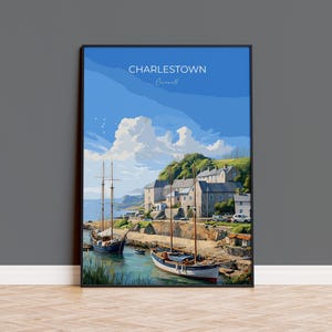 Charlestown Travel Poster, Travel Print of Charlestown, England, Cornwall Art, Charlestown Art Lovers Gift, Wall Art Print