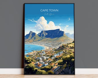 Cape Town Travel Poster, Travel Print of Cape Town,  Cape Town Art Lovers Gift, South Africa Gift, Wall Art Print