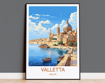 Valletta Travel Print Wall Art, Travel Poster of Valletta, Malta, Valletta Art, Valletta Art Lovers Gift, Malta Art Gift