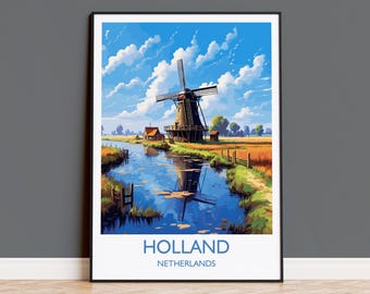 Plakat podróżniczy z Holandii, wydruk podróżniczy z Holandii, Holandia, sztuka holenderska, prezent z Holandii, wydruk ścienny