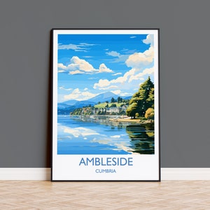 Póster de viaje a Ambleside, impresión de viaje a Ambleside, Inglaterra, arte de Cumbria, regalo de Ambleside, Distrito de los Lagos, impresión de arte mural