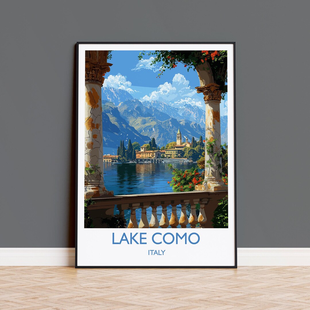 lake como italy travel poster art print (digital... Lake Como Travel Poster Wall Art, Travel Print of Lake Como, Lake Como ...