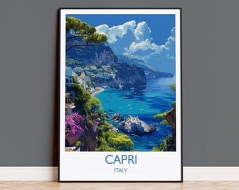 Capri Travel Print, Travel Poster of Capri, Italy, Capri Art Lovers Gift, Amalfi Coast Gift, Wall Art Print