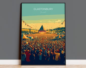 Glastonbury Travel Poster, Travel Print of Glastonbury, Somerset, England, Glastonbury Art, Festival Art Gift, Somerset Wall Art Print