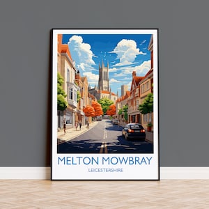 Póster de viaje de Melton Mowbray, impresión de viaje de Melton Mowbray, Inglaterra, regalo para amantes del arte de Leicestershire, campiña inglesa