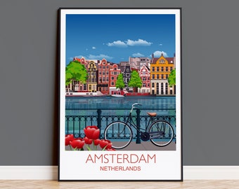Amsterdam Travel Print Wall Art, Amsterdam Art Lovers Gift, Netherlands Art Gift, Traveller Gift, Amsterdam Wall Decor