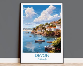 Devon Travel Poster, Devon Travel Print, England, Devon Art, Devon Gift, Wall Art Print
