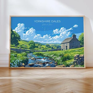 Yorkshire Dales Landscape Travel Poster Wall Art, Travel Print of Yorkshire Dales, Yorkshire Dales Art Lovers Gift, English Countryside