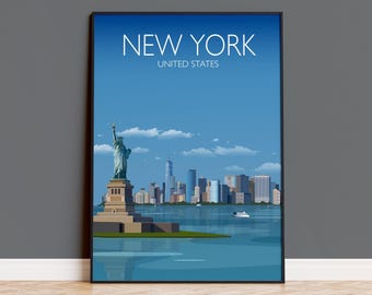 New York Travel Poster Wall Art, Travel Print of New York, City of New York Art Lovers Gift, USA, USA Travel Poster, New York Cityscape