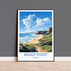 Baggy Point Travel Print Wall Art, Travel Poster of Baggy Point,  England, Devon Art Lovers Gift, Travel Art Gift