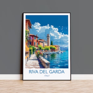 Pôster de viagem de Riva Del Garda, arte de parede, impressão de viagem de Riva Del Garda, presente para amantes da arte de Riva Del Garda, Itália, presente de arte dos lagos italianos