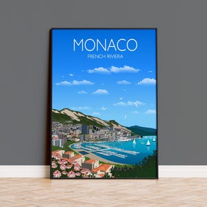Monaco Travel Poster, Travel Print of Monaco, Monaco Art Lovers Gift, French Riviera Wall Art Decor, Birthday Gifts, Wedding Gifts