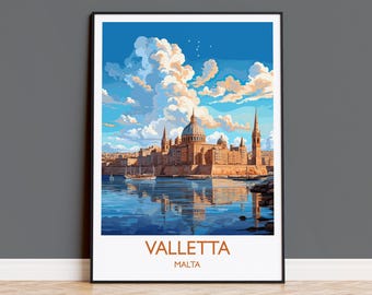 Valletta Travel Print Wall Art, Travel Poster of Valletta, Malta, Valletta Art, Valletta Art Lovers Gift, Malta Art Gift